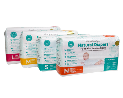 Little Toes Disposable Biodegradable Bamboo Diapers - 36 Pack Size Newborn, Small, Medium and Large