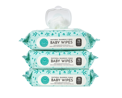 Little Toes Natural Bamboo Fiber Baby Wipes- 3 Packs of 75 Wipes (Total 225 Wipes)