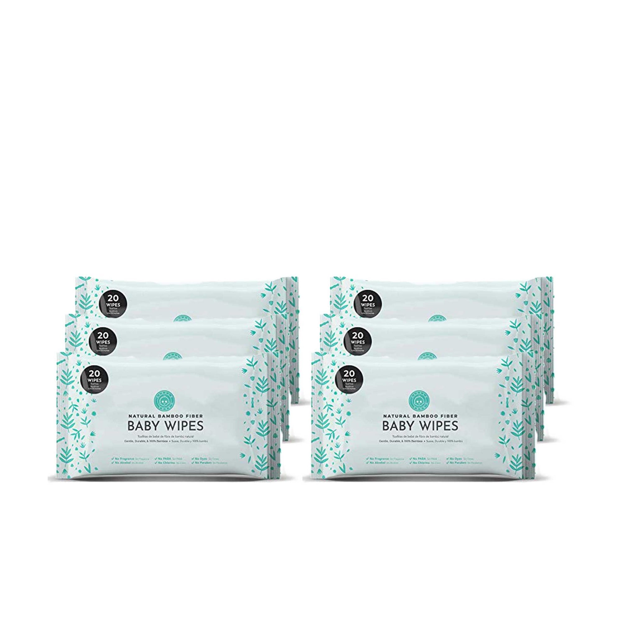 Little Toes Natural Bamboo Fiber Baby Wipes- 6 Packs of 20 Wipes (120 Wipes)