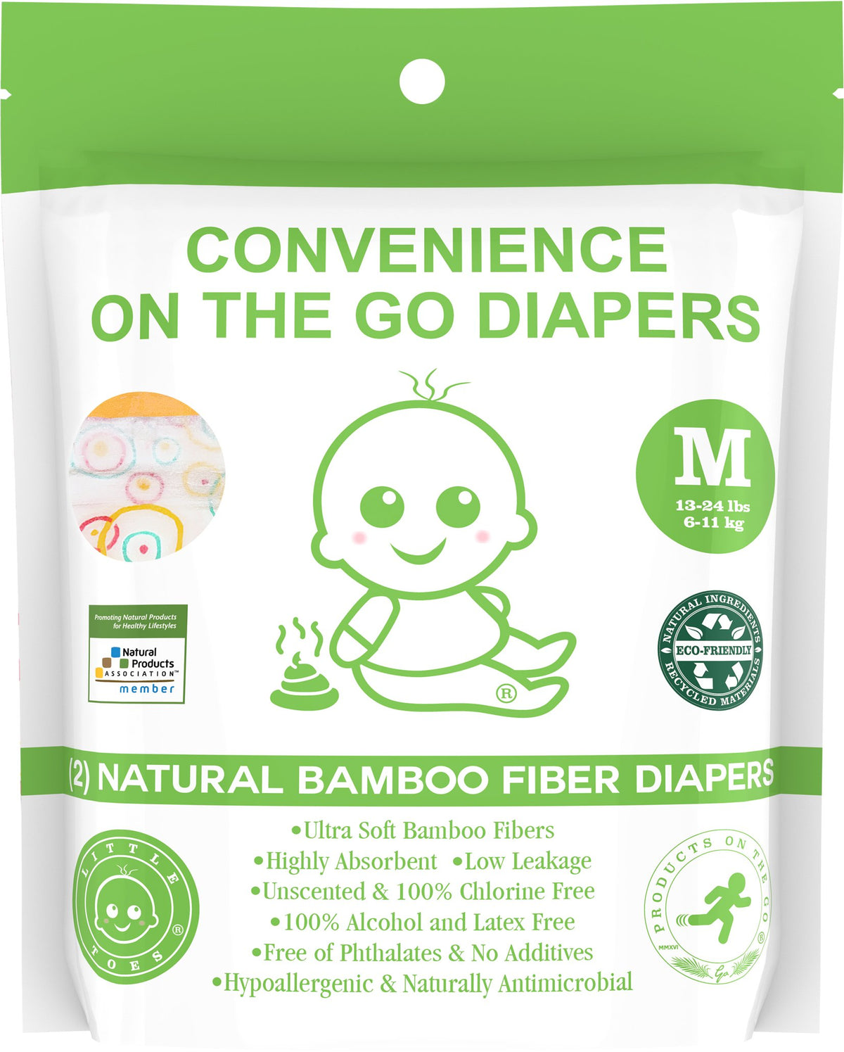 Little Toes Convenience On The Go 2x Natural Bamboo Diapers | Size Medium (13-24 lbs)