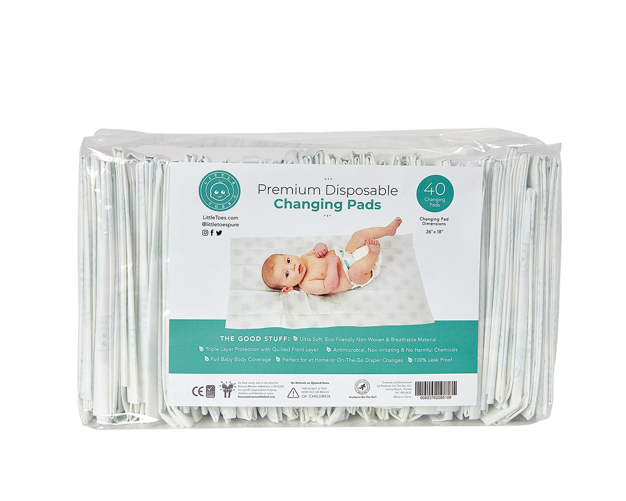 Little Toes Disposable Changing Pads 40 Count