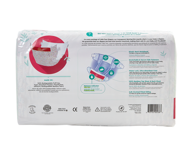Little Toes Disposable Biodegradable Bamboo Diapers - 36 Pack Size Newborn, Small, Medium and Large