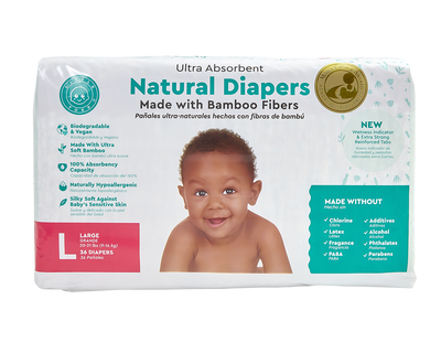 Little Toes Disposable Biodegradable Bamboo Diapers - 36 Pack Size Newborn, Small, Medium and Large