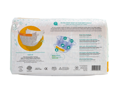 Little Toes Disposable Biodegradable Bamboo Diapers - 36 Pack Size Newborn, Small, Medium and Large