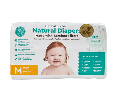 Little Toes Disposable Biodegradable Bamboo Diapers - 36 Pack Size Newborn, Small, Medium and Large