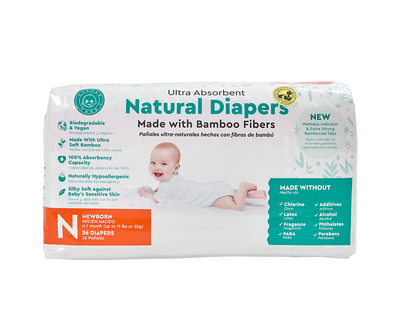 Little Toes Disposable Biodegradable Bamboo Diapers - 36 Pack Size Newborn, Small, Medium and Large