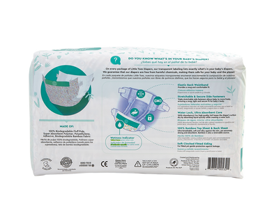 Little Toes Disposable Biodegradable Bamboo Diapers - 36 Pack Size Newborn, Small, Medium and Large