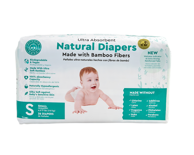 Little Toes Disposable Biodegradable Bamboo Diapers - 36 Pack Size Newborn, Small, Medium and Large