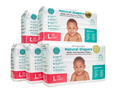 Little Toes Disposable Biodegradable Bamboo Diapers Monthly Value Pack (180 Count) Size - Medium or Large