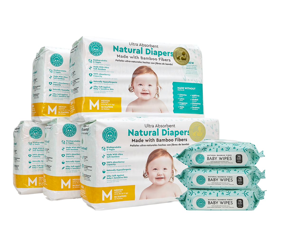 Little Toes Disposable Biodegradable Bamboo Diapers 180 Packs MEDIUM Monthly Subscription Pack