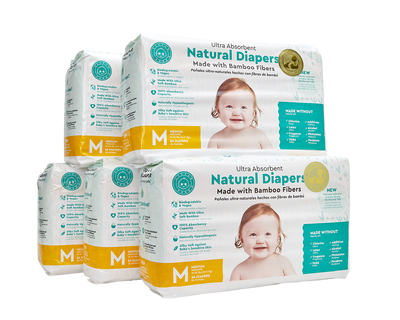 Little Toes Disposable Biodegradable Bamboo Diapers Monthly Value Pack (180 Count) Size - Medium or Large