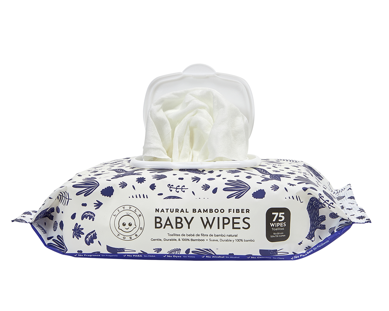 Little Toes Natural Bamboo Fiber Baby Wipes- Pack of 75 Woodland